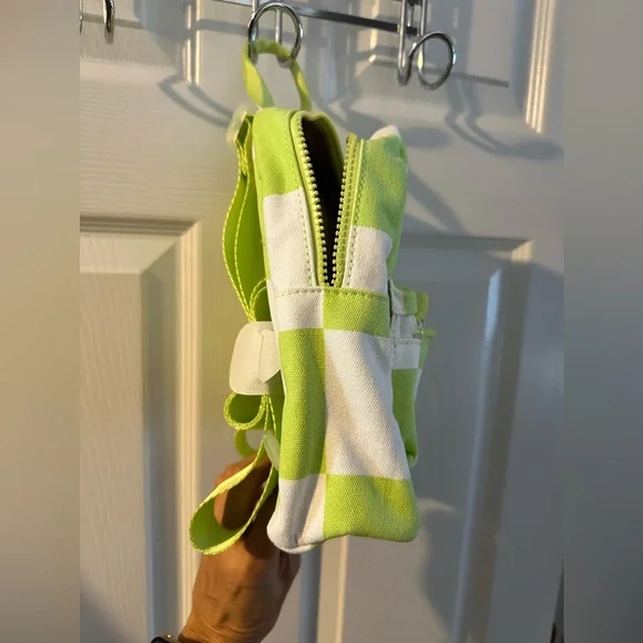 NEW NWT ๐๐ค lime green white checkered flag backpack ๐ handbag purse small - Picture 8 of 9